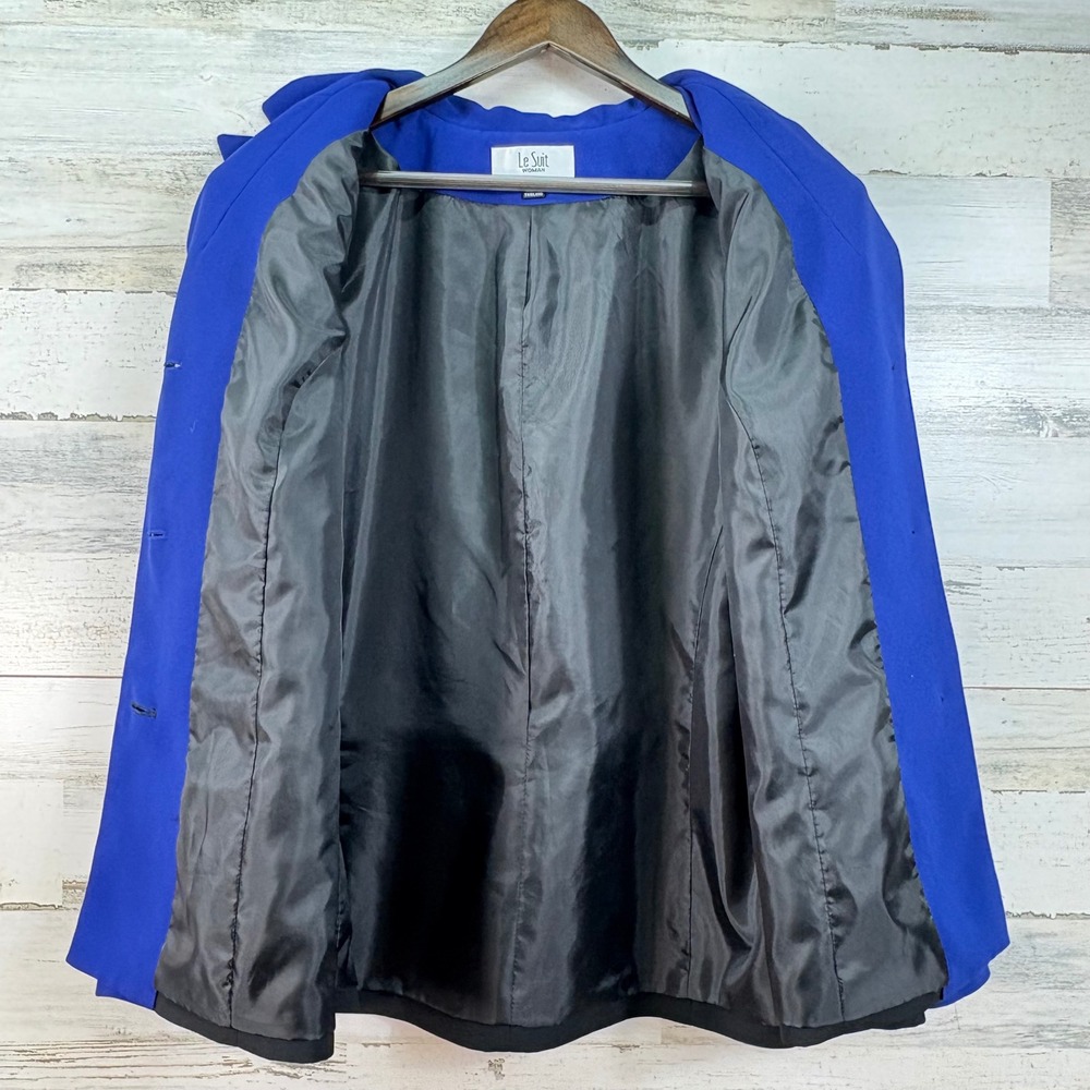 Le Suit Woman Blazer 20W Blue Black Colorblock Button Front Professional Jacket - Picture 3 of 11
